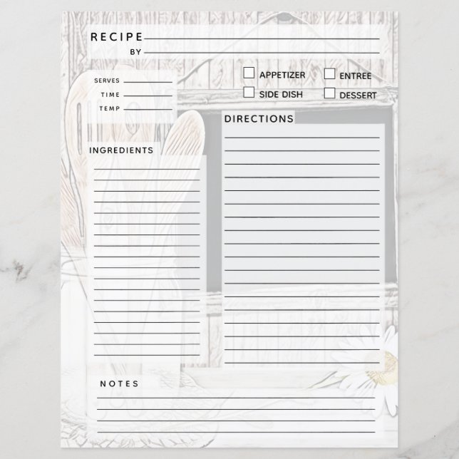 Vintage Recipe Binder Insert (Front)