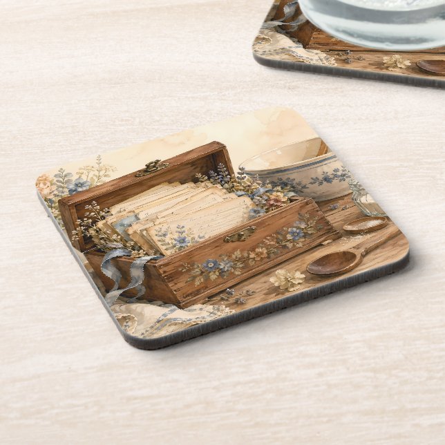 Vintage Recipe Box Cottage Kitchen Coaster (Left Side)