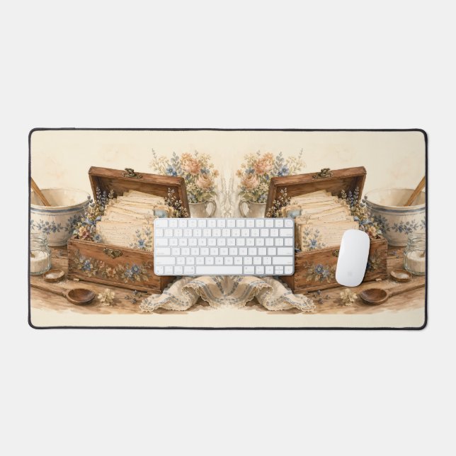 Vintage Recipe Box Cottage Kitchen Desk Mat (Keyboard & Mouse)