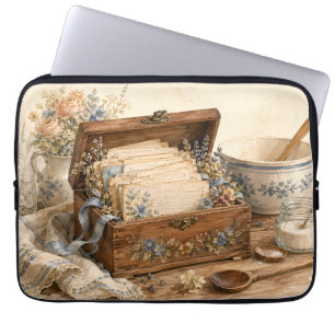 Vintage Recipe Box Cottage Kitchen Laptop Sleeve