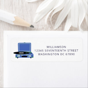Vintage Record Player in Blue Return Address  Label