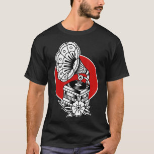 Vintage Record Player Traditional Tattoo art Music T-Shirt