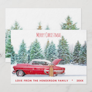 Vintage Red 1950's Chevy Merry Christmas Holiday