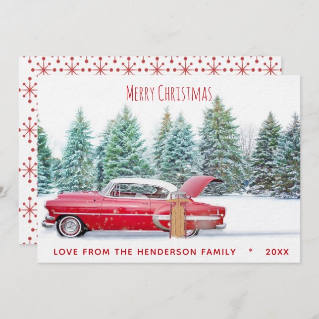 Vintage Red 1950's Chevy Merry Christmas Holiday C (Front/Back)