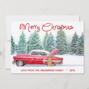 Vintage Red 1950's Chevy Merry Christmas Holiday Card