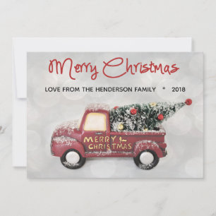 Vintage Red 1950's Chevy Merry Christmas Holiday Card
