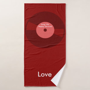 Vintage Red 1970s Vinyl Record Monogram Bath Towel