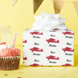 Vintage Red Aeroplane Happy Birthday Wrapping Pape Wrapping Paper