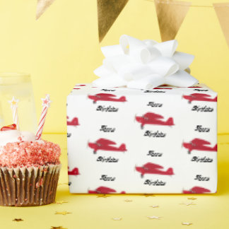 Vintage Red Aeroplane Happy Birthday Wrapping Pape Wrapping Paper