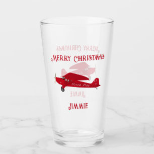 Vintage Red Aeroplane Merry Christmas Pint Soda Ja Glass