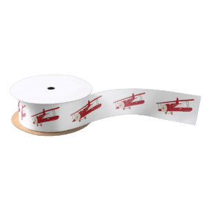 Vintage Red Aeroplane Satin Ribbon
