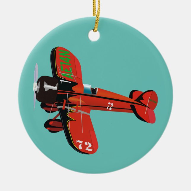 Vintage Red Airplane Ceramic Ornament (Front)