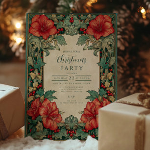 Vintage Red Amaryllis Botanical Christmas Invitation