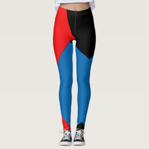 vintage Red and Blue Abstract Colour block black Leggings