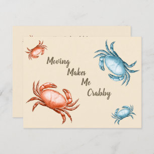 Vintage Red and Blue Crabs Moving Makes me Crabby  Card