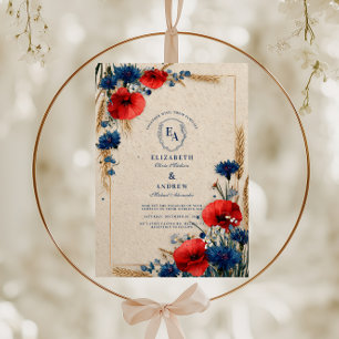 Vintage Red and Blue Floral Wedding Invitation