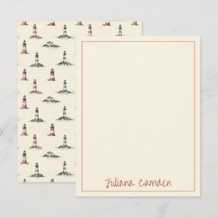 Vintage Red and Blue Lighthouses on Cream Card
