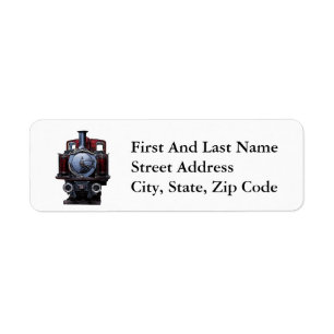 Vintage Red and Blue Train Locomotive Drawing Return Address Label