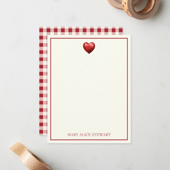 Vintage Red and Cream Gingham With Heart Card (Front/Back In Situ)