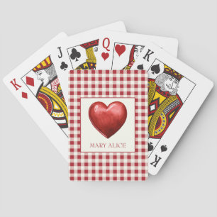 Vintage Red and Cream Gingham With Heart Playing Cards