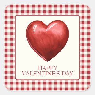 Vintage Red and Cream Gingham With Heart Square Sticker
