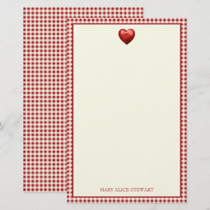 Vintage Red and Cream Gingham With Heart Stationery