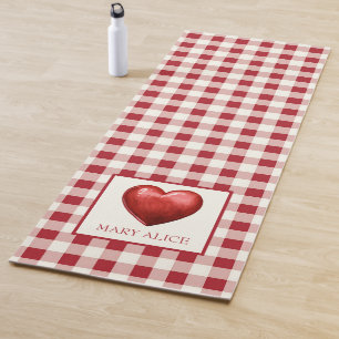 Vintage Red and Cream Gingham With Heart Yoga Mat