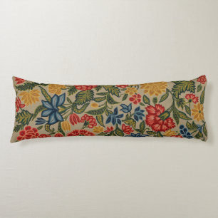 Vintage Red and Gold Crewel Floral Pattern Body Cushion