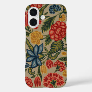 Vintage Red and Gold Crewel Floral Pattern iPhone 16 Case