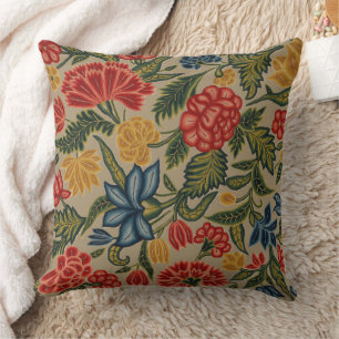 Vintage Red and Gold Crewel Floral Pattern Cushion