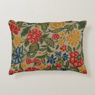 Vintage Red and Gold Crewel Floral Pattern Decorative Cushion