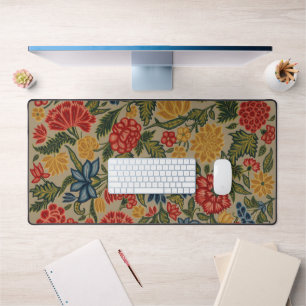 Vintage Red and Gold Crewel Floral Pattern Desk Mat