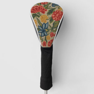 Vintage Red and Gold Crewel Floral Pattern Golf Head Cover