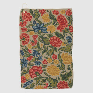 Vintage Red and Gold Crewel Floral Pattern Golf Towel