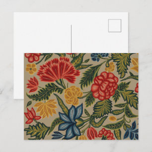 Vintage Red and Gold Crewel Floral Pattern Postcard
