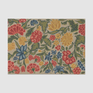 Vintage Red and Gold Crewel Floral Pattern Tissue Paper