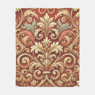 Vintage Red and Gold Damask Pattern Fleece Blanket