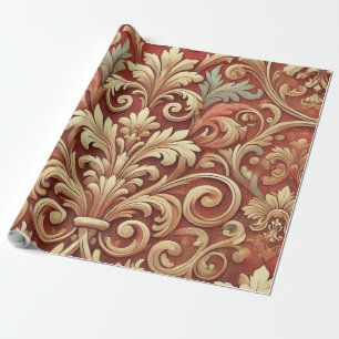 Vintage Red and Gold Damask Pattern Wrapping Paper