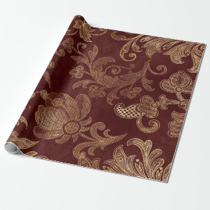 Vintage Red and Gold Faux Floral Christmas Velvet Wrapping Paper