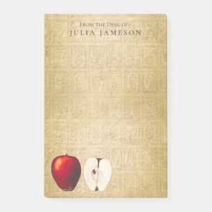 Vintage Red and Golden Apples Teacher Gold 4x6 Post-it Notes