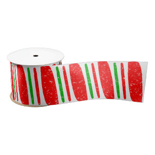 Vintage Red and Green Candy Cane Christmas Custom Satin Ribbon