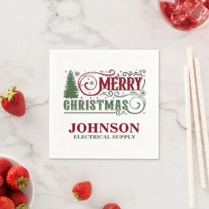 Vintage Red and Green Christmas Office Party Napkin