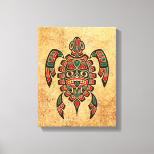 Vintage Red and Green Haida Spirit Sea Turtle Canvas Print