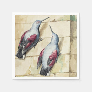 Vintage Red and Grey Bird Watercolor Art Napkin