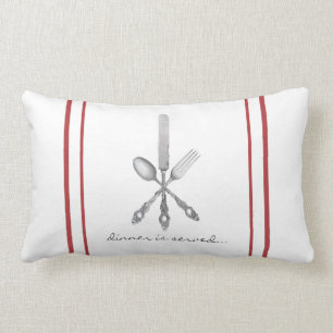 Vintage Red and Grey Pillow   Dinner is Served