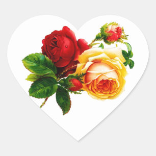 Vintage Red and Peach Roses Heart Sticker