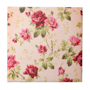 Vintage red and pink roses floral pattern ceramic tile