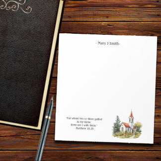 Vintage Red and White Church  Notepad