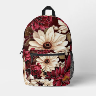 Vintage Red and White Flower Bouquet Printed Backpack