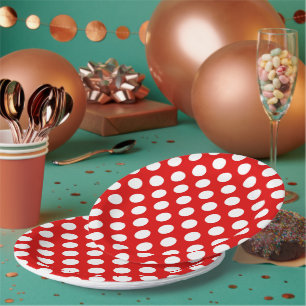 Vintage Red and White Polka Dot Pattern Graphic Paper Plate